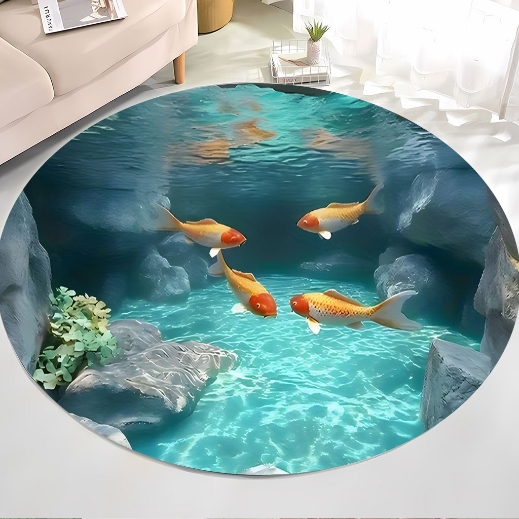 Koi Fish Pond Round Rug Fleece - Aquarium Fish Japanese review and price