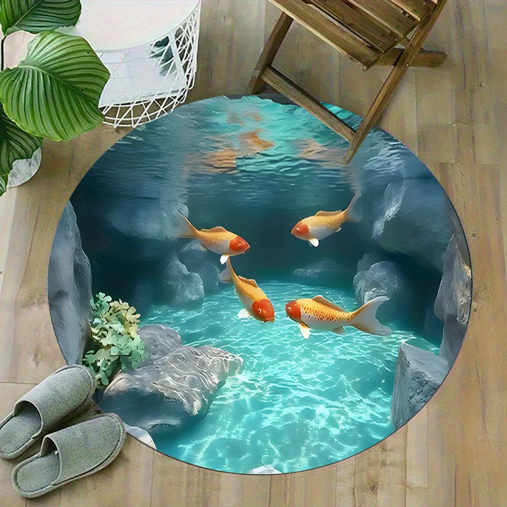 Koi Fish Pond Round Rug Fleece - Aquarium Fish Japanese review and price