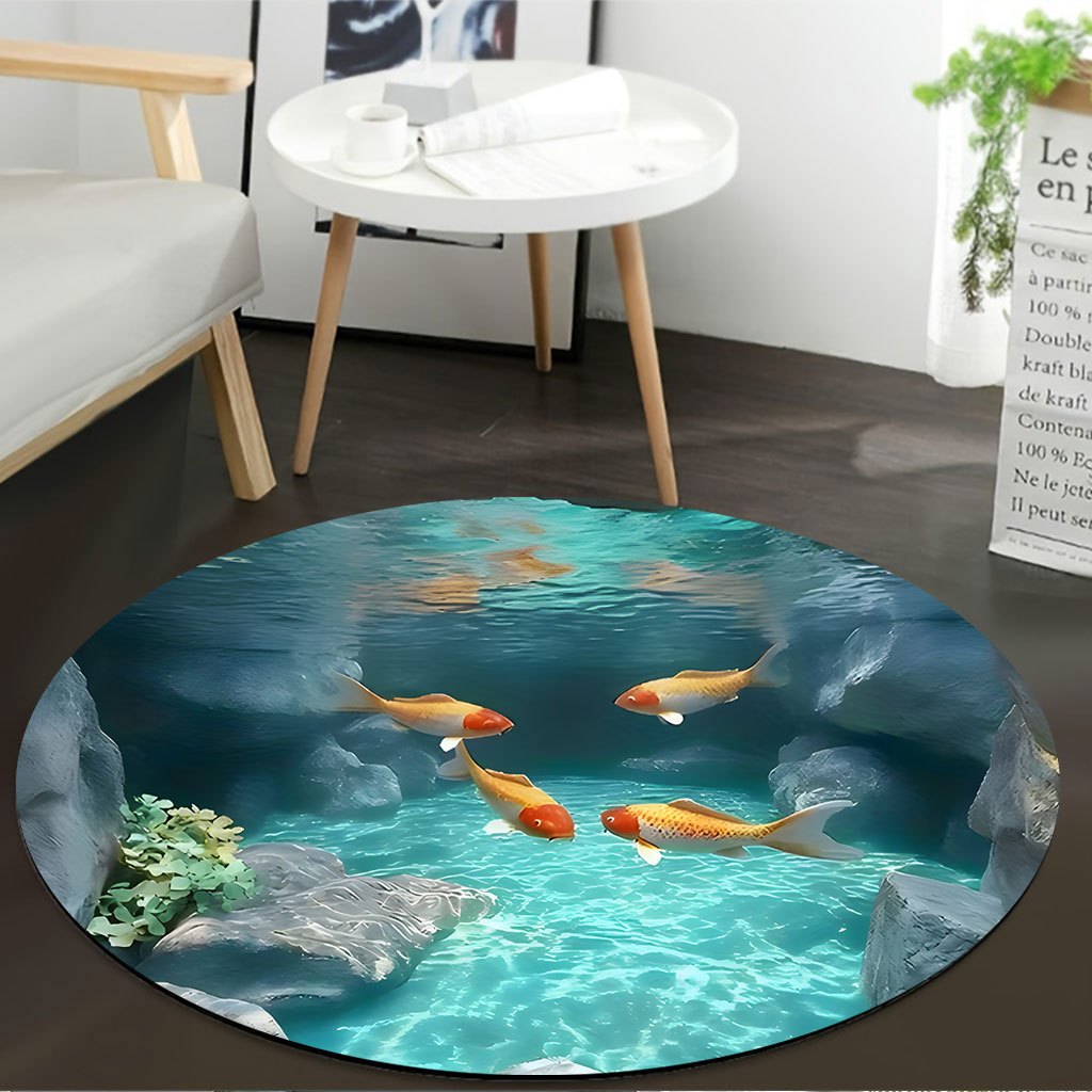 Koi Fish Pond Round Rug Fleece - Aquarium Fish Japanese review and price